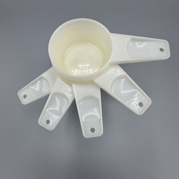 Vtg 5 Piece Tupperware Measuring Cups White Clear Nesting Missing 1/4 cup READ - Picture 1 of 6